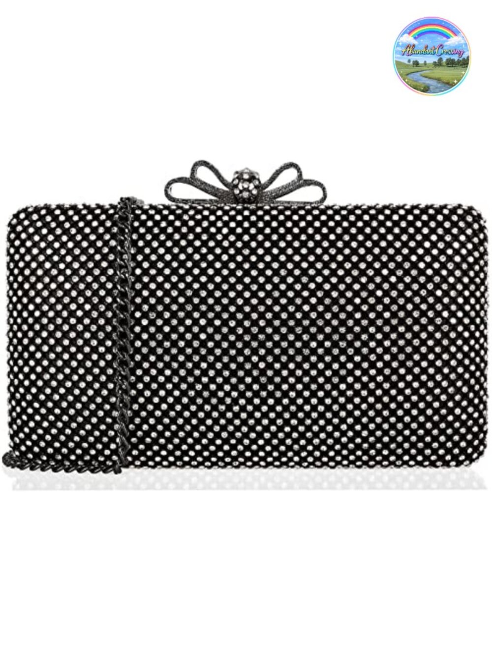 Crystal Mesh Bow Clasp Evening Clutch with Removable Chain